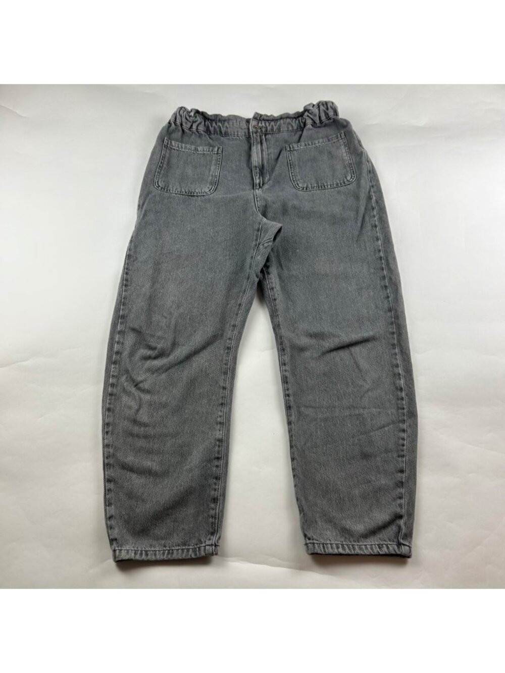 Zara Washed Gray Denim High Rise Barrel Leg Jeans 10